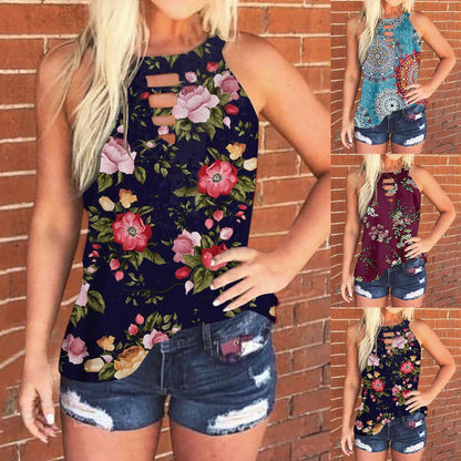 Damen Ärmelloses Oberteil Mandala-Muster Cut-Out Schwarz - Norvielle