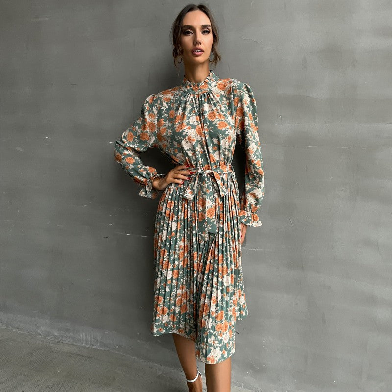 Damen Wickelkleid Midi Floralmuster Rüschen Elegant