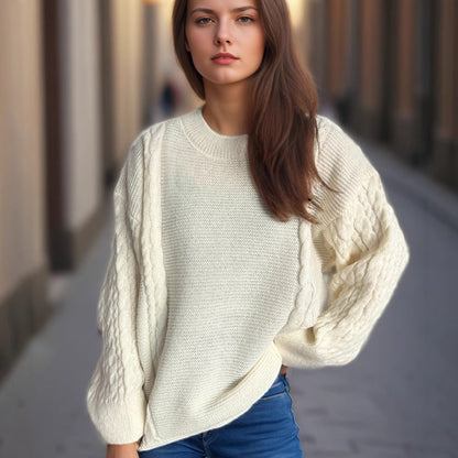 Damen Grobstrickpullover Zopf-Design Voluminöse Ärmel Norvielle