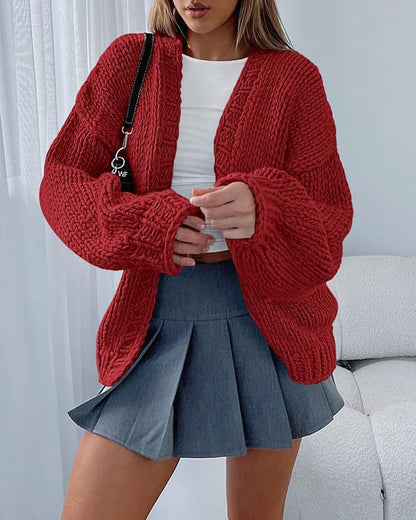 Damen Strick-Cardigan Weich Voluminöse Ärmel Offene Front Beige