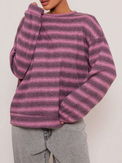Damen Strickpullover Kuscheliges Streifenmuster Beige