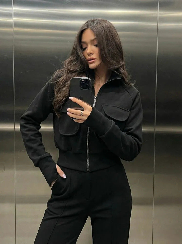 Damen Sweatanzug warmer mit Taschen und hohem Kragen Norvielle