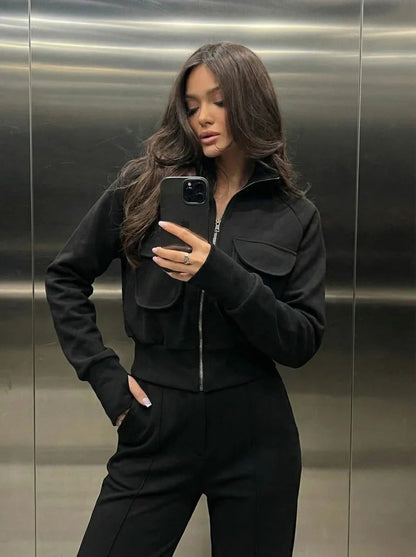 Damen Sweatanzug warmer mit Taschen und hohem Kragen Norvielle
