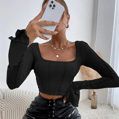 Damen Crop- mit quadratischem Ausschnitt und langen Ärmeln Norvielle