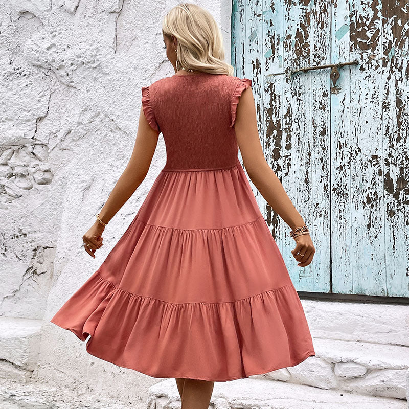 Damen Midi-Kleid Rüschen Elastisch