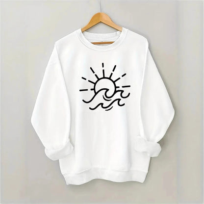 Damen Sweatshirt Sonnen- und Wellenmotiv Baumwolle Norvielle