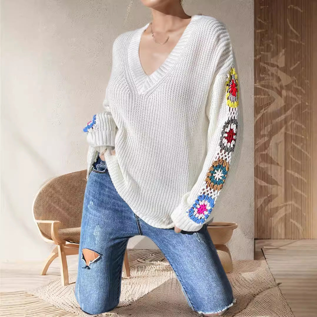 Damen Strickpullover Norvielle mit Häkelmotiven