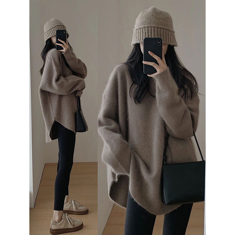 Damen Oversized Kuschelpullover Strukturiert Lässig Beige