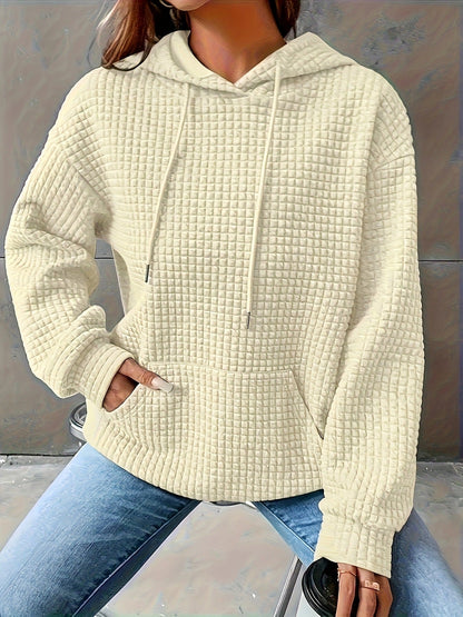 Damen Kapuzenpullover Strukturiertes Waffelmuster Mit Taschen