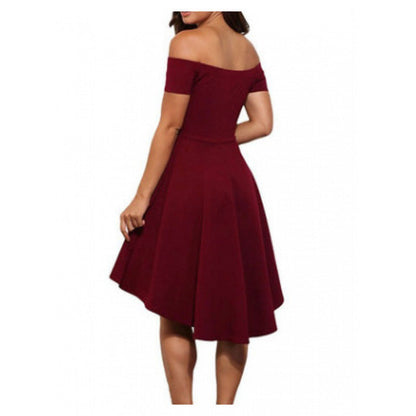Damen Off-Shoulder Kleid Asymmetrischer Saum Figurbetont Norvielle