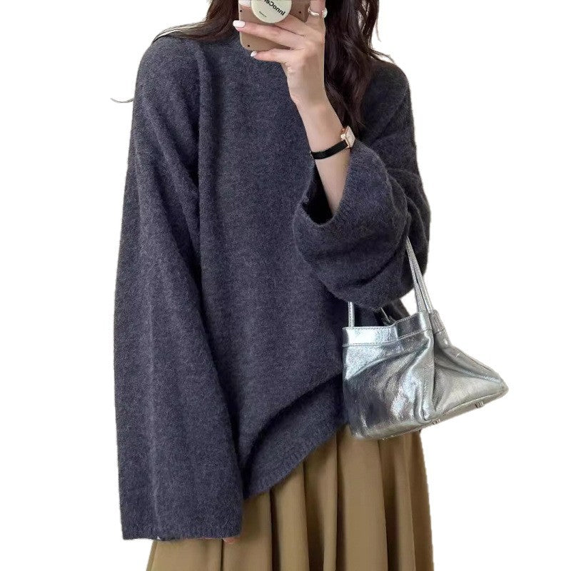 Damen Oversized Strickpullover Weiter Schnitt Feines Material Beige