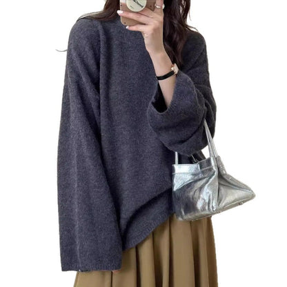 Damen Oversized Strickpullover Weiter Schnitt Feines Material Beige