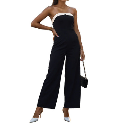 Damen Jumpsuit Rückenfrei Weites Bein Eleganter Brustakzent