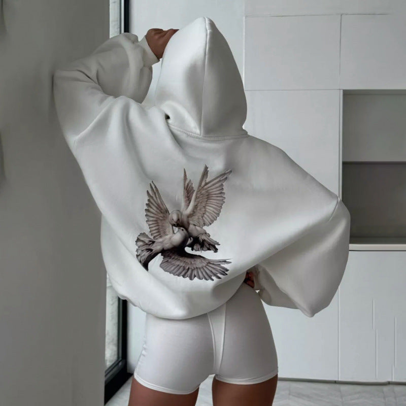 Damen Kapuzensweater Vogelmotiv Entspannte Passform Norvielle