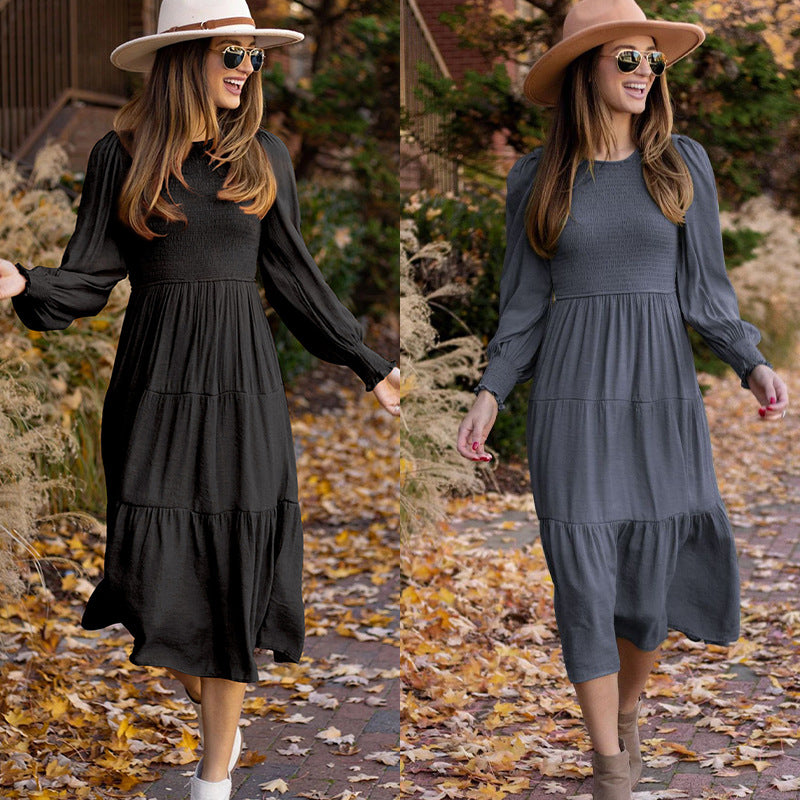 Damen Langarmkleid mit Raffung und Volantdetail Norvielle