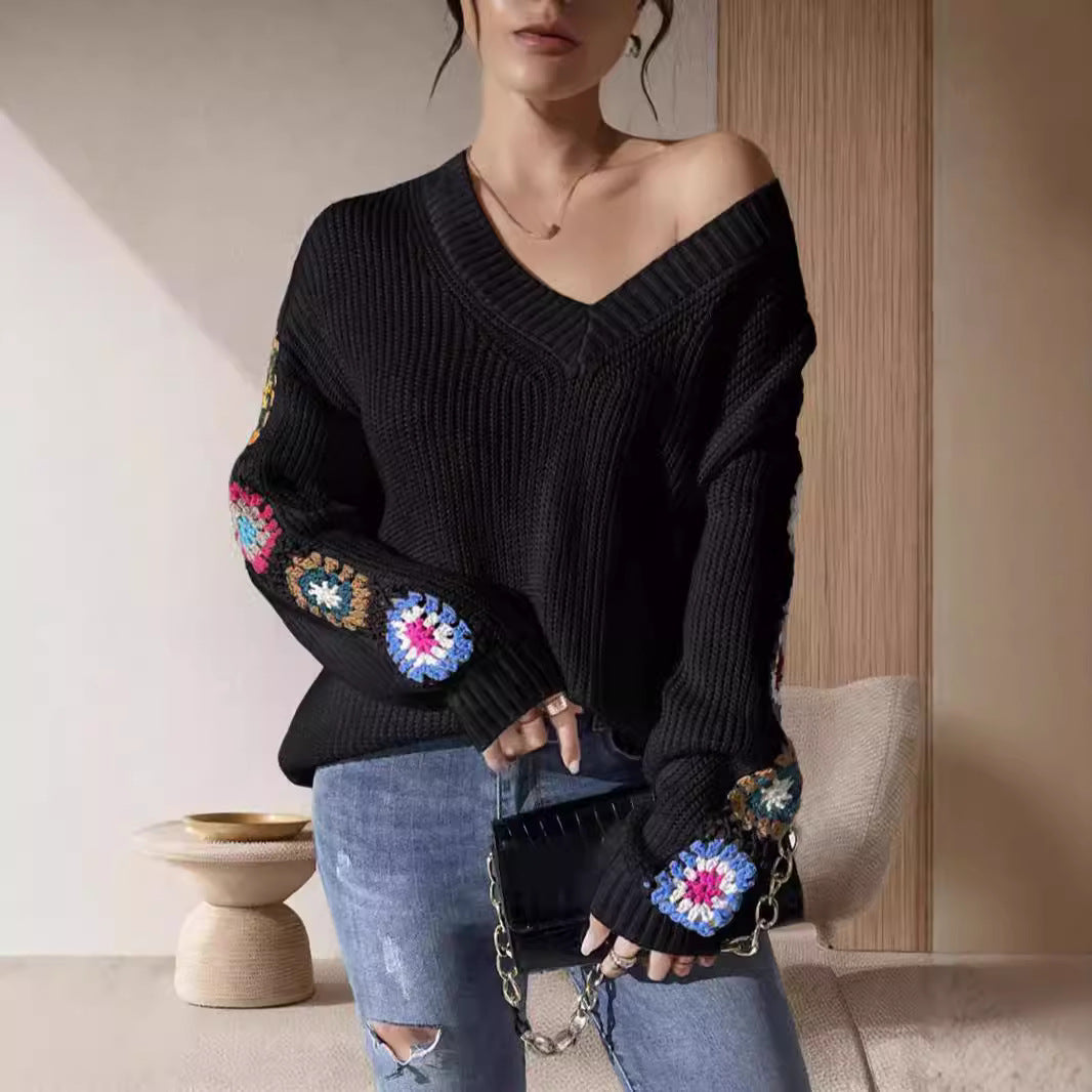 Damen Strickpullover Norvielle mit Häkelmotiven