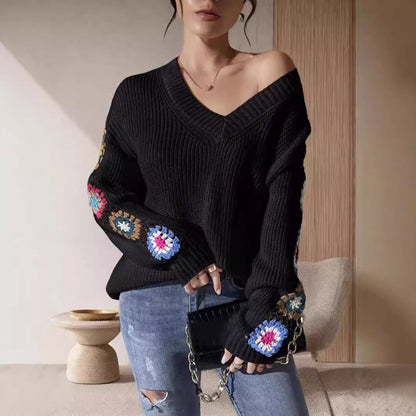 Damen Strickpullover Norvielle mit Häkelmotiven