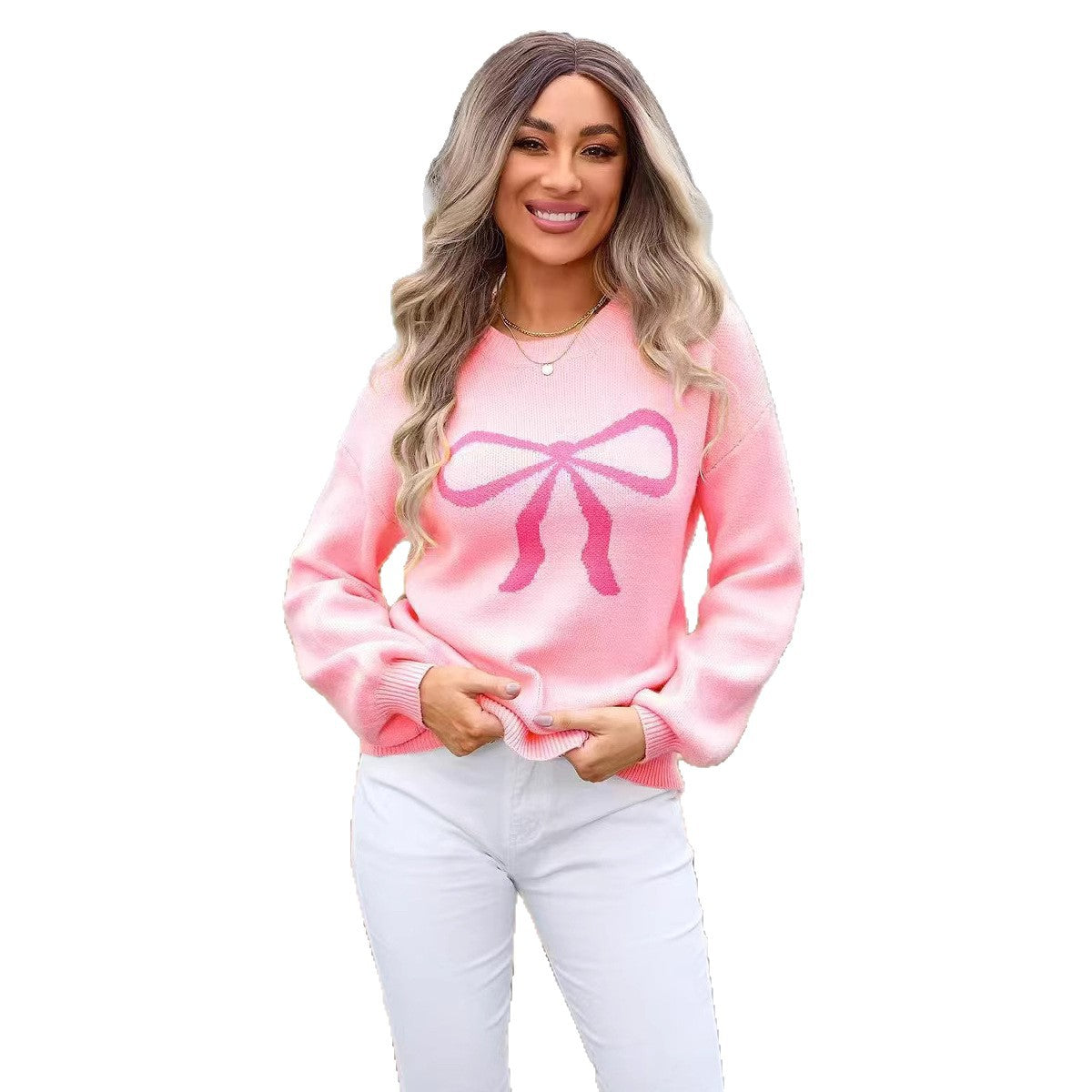 Damen Oversized Pullover Schleifenmotiv Norvielle