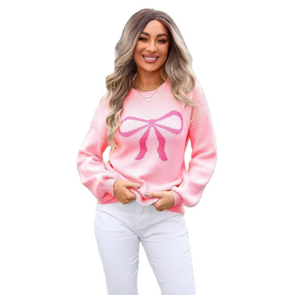 Damen Oversized Pullover Schleifenmotiv Norvielle