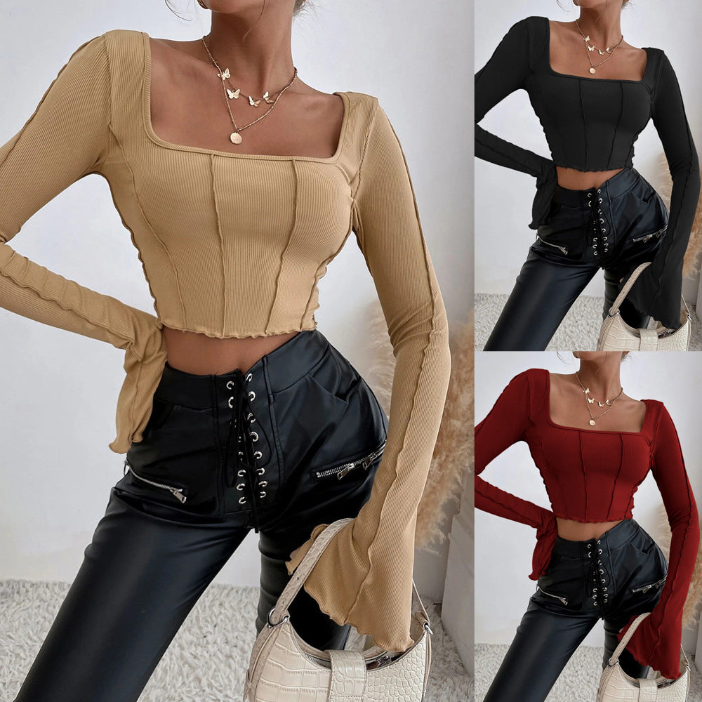 Damen Crop- mit quadratischem Ausschnitt und langen Ärmeln Norvielle - Norvielle