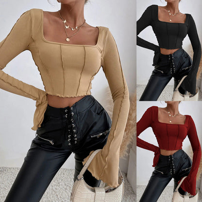 Damen Crop- mit quadratischem Ausschnitt und langen Ärmeln Norvielle - Norvielle