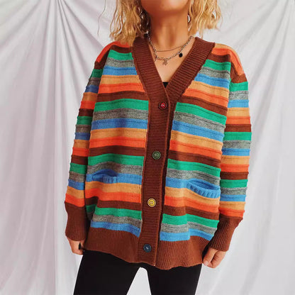 Damen Strickjacke Bunt Streifenmuster Locker Norvielle