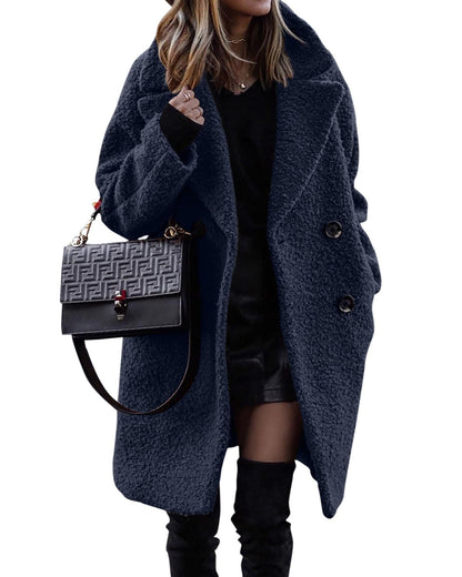 Damen Bouclé Mantel Klassisches Revers Eleganz
