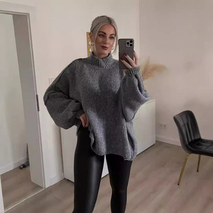 Damen Oversized Strickpullover Weiches Material Voluminöse Ärmel