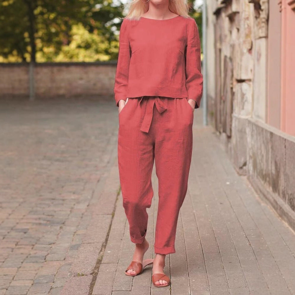 Damen Leinen-Set 2-teilig mit Oberteil und Hose