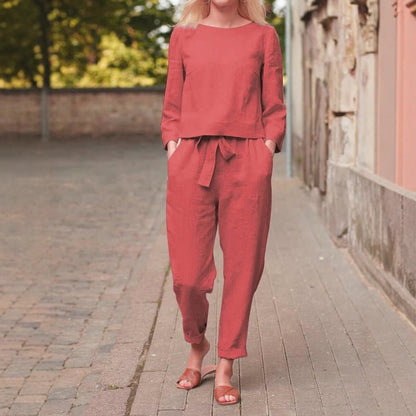 Damen Leinen-Set 2-teilig mit Oberteil und Hose