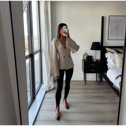 Damen Strickjacke Asymmetrisch Große Knöpfe Norvielle