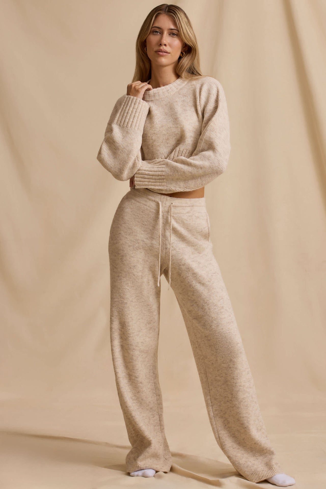 Damen Strick-Set Cropped Pullover Weite Hose Norvielle