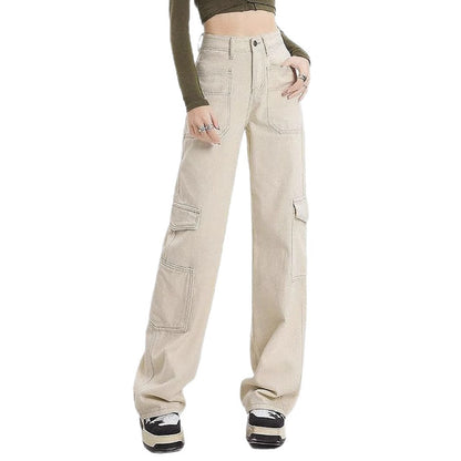 Damen Cargo-Jeans Hohe Taille Praktische Taschen
