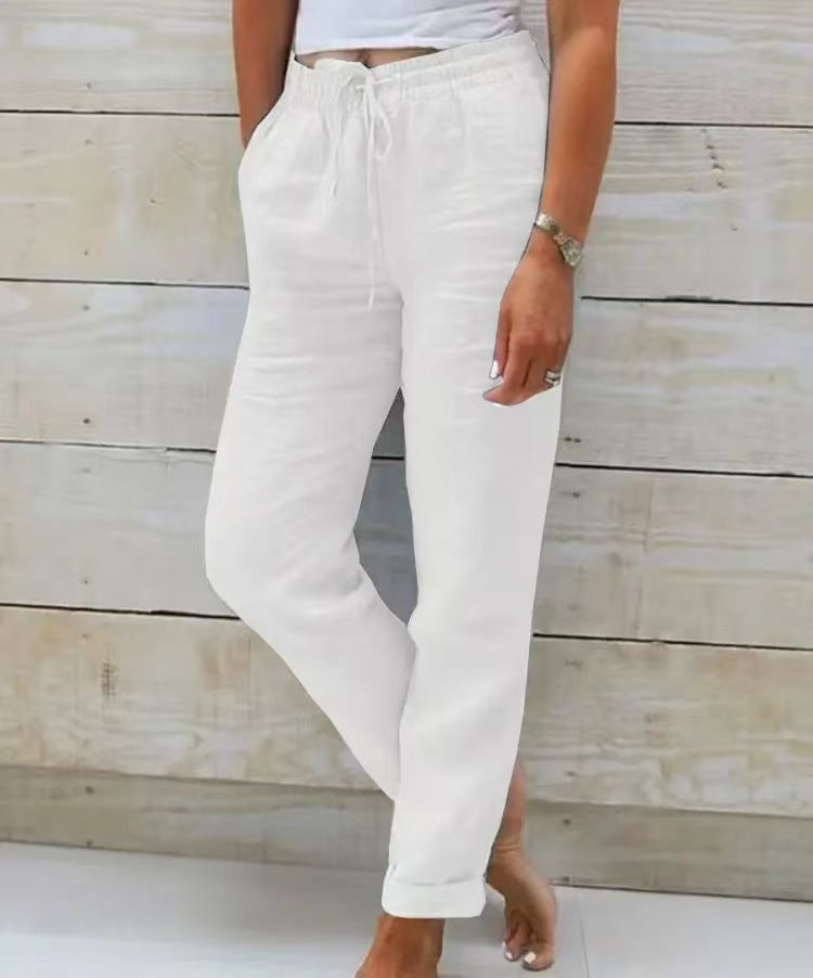 Damen Leichte Sommerhose Baumwolle Beige