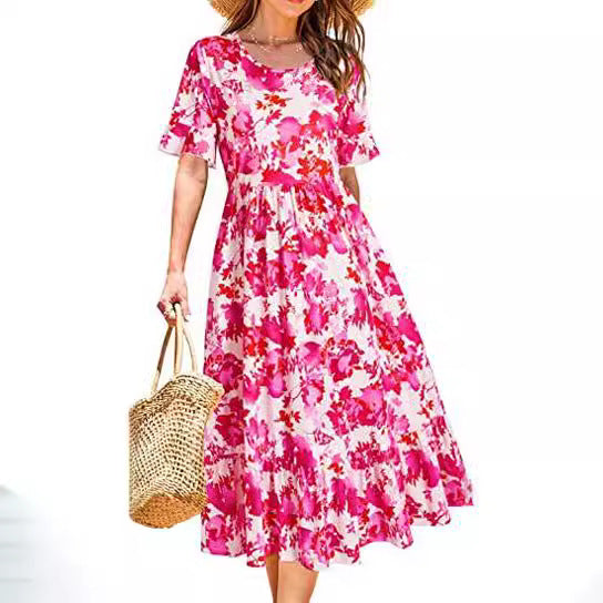 Damen Midikleid Floralmuster Volantabschluss