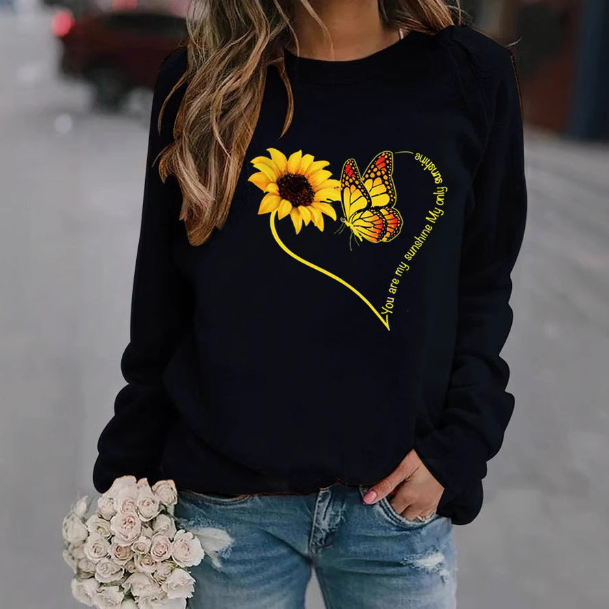 Damen Sweatshirt Grafisches Motiv Schmetterling Sonnenblume Norvielle - Norvielle