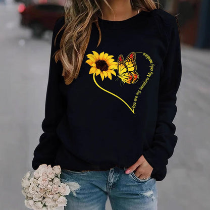 Damen Sweatshirt Grafisches Motiv Schmetterling Sonnenblume Norvielle - Norvielle