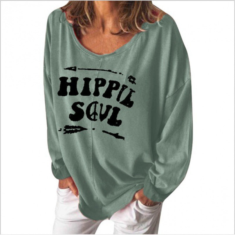 Damen Sweatshirt Hippie-Print Weit Schnitt Norvielle