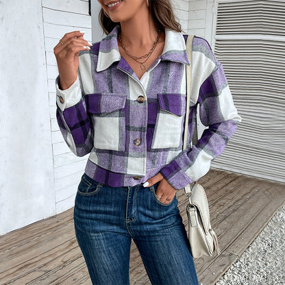 Damen karierte Shirtjacke mit Taschen Norvielle