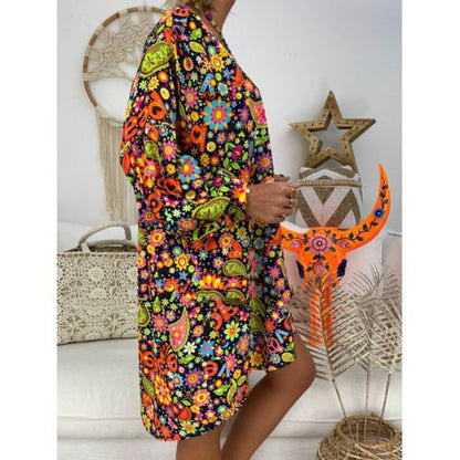 Damen Freizeitkleid Blumenmuster V-Ausschnitt Norvielle