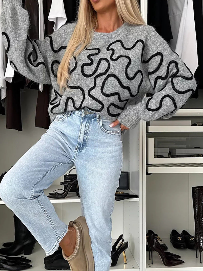 Damen Strickpullover Künstlermuster Norvielle