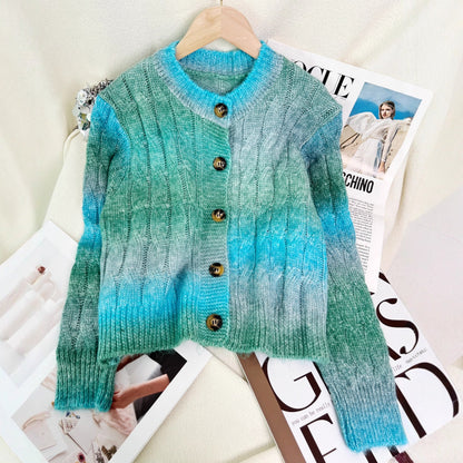 Damen Strickjacke Zopfmuster Farbverlauf Norvielle
