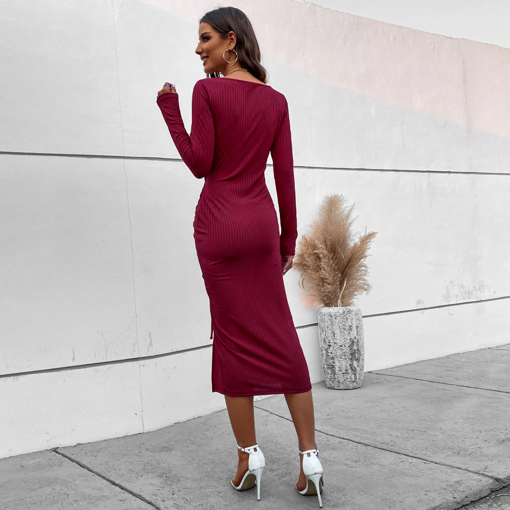 Damen Wickelkleid Rüschendetails Seitenschlitz Norvielle