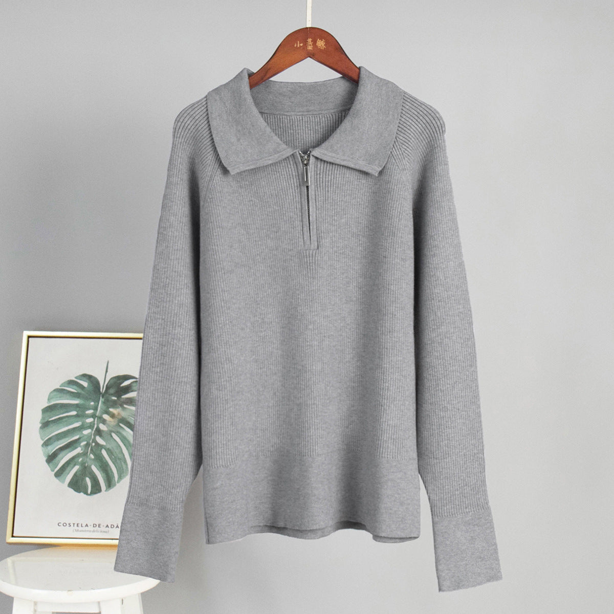 Damen Rippstrickpullover Weiches Baumwollmix Beige