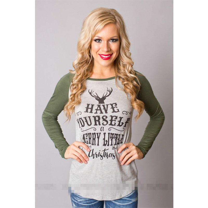 Damen Langarmshirt Weihnachtsdruck Raglanärmel Norvielle