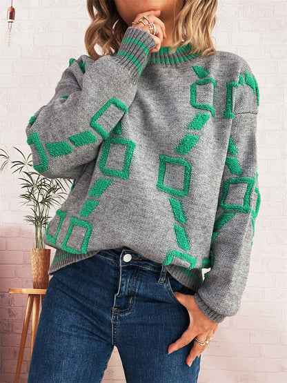 Damen Strickpullover Geometrisches Muster Bequem Norvielle