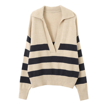 Damen Strickpullover V-Ausschnitt Asymmetrisches Muster Norvielle