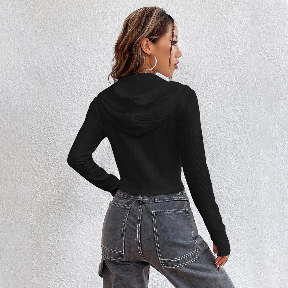 Damen Cropped Hoodie Kapuzenpullover mit Reißverschluss