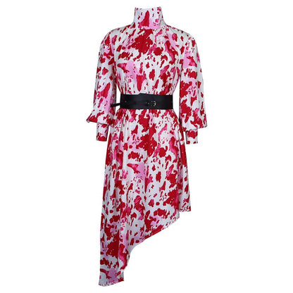 Damen Asymmetrisches Kleid Rüschendetails Taillengürtel Norvielle