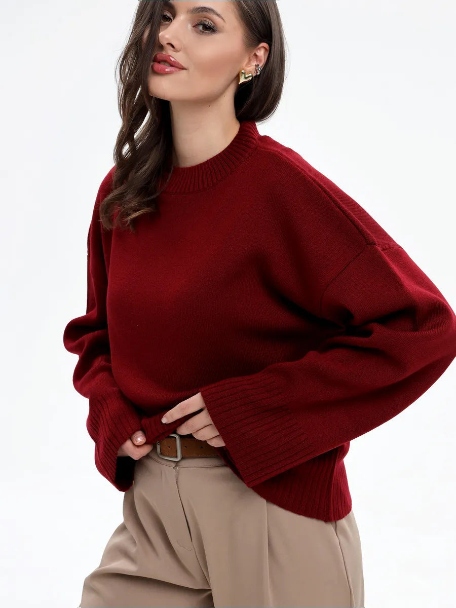Damen Oversized Pullover Verkürzte Ärmel Strickmuster Beige